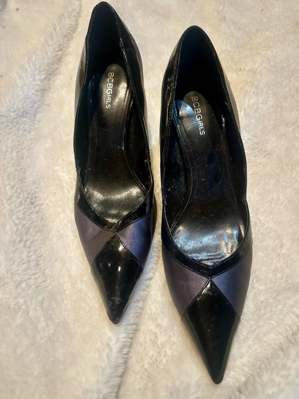 BCBGirls Black and Purple Pointed Toe Pumps